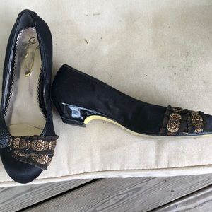 Matte satin embellished flats, minimal wear